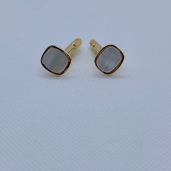 Yellow Gold Tone Cufflinks w/ Mother of Pearl - Picture 6 of 6